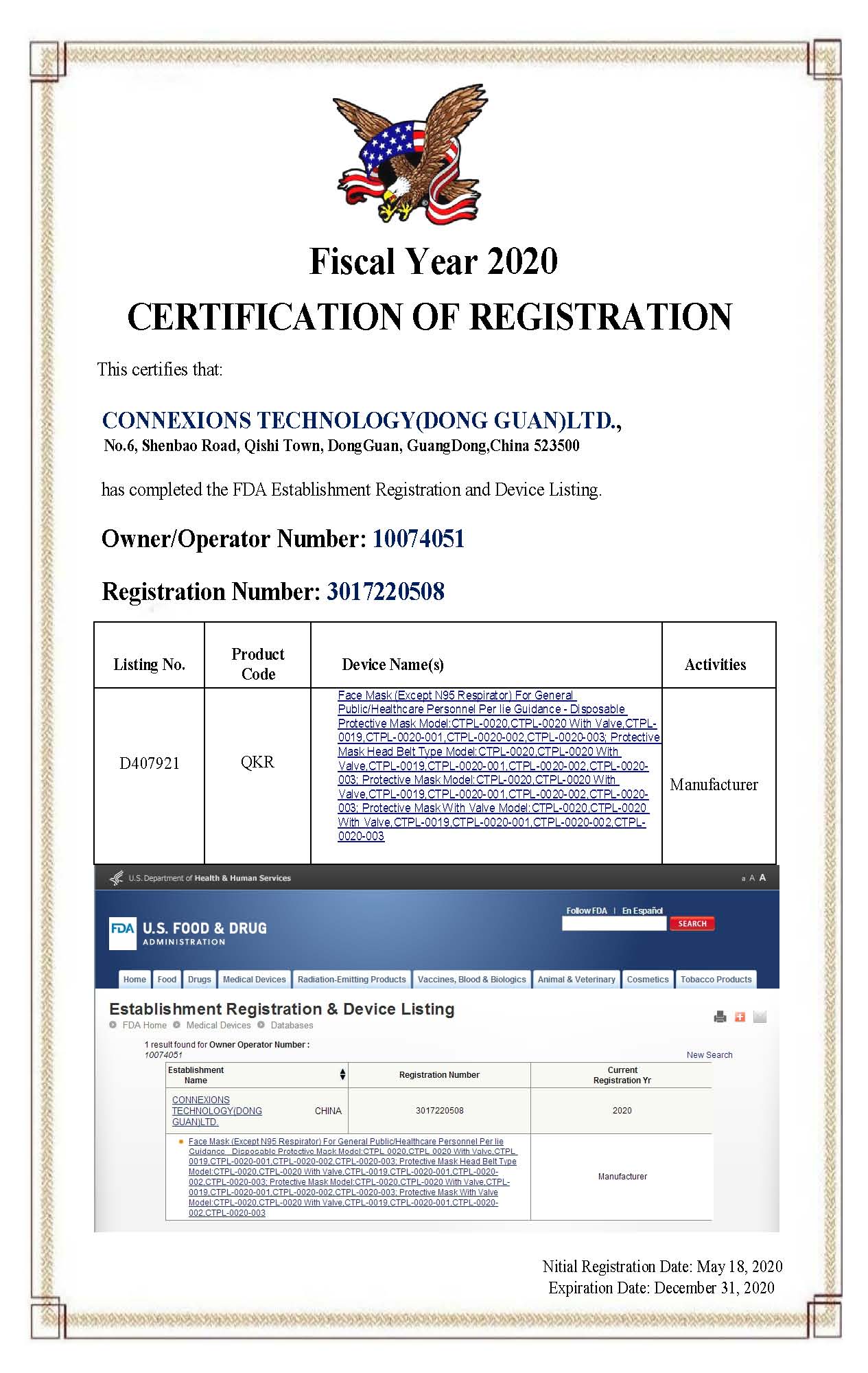Congratulations FDA Registraion Number 3017220508  released on September 1st. 2020 Congratulations FDA Registraion Number 3017220508  released on September 1st. 2020